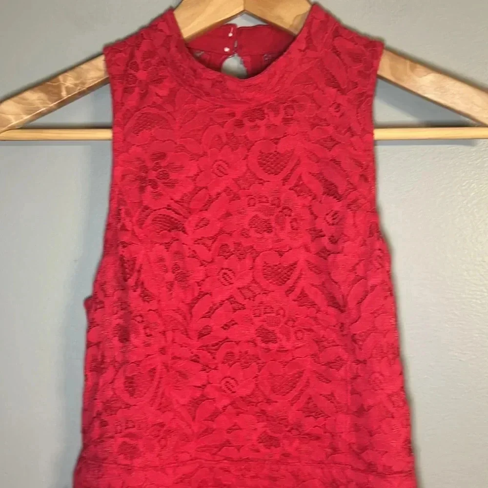 Hollister High-Neck Red Lace Dress, Sz XS, Fully Lined - Picture 3 of 11